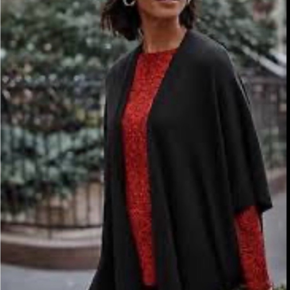 J Jill Women’s Sweater Open Cardigan Kimono Black Size Small thru Large One Size